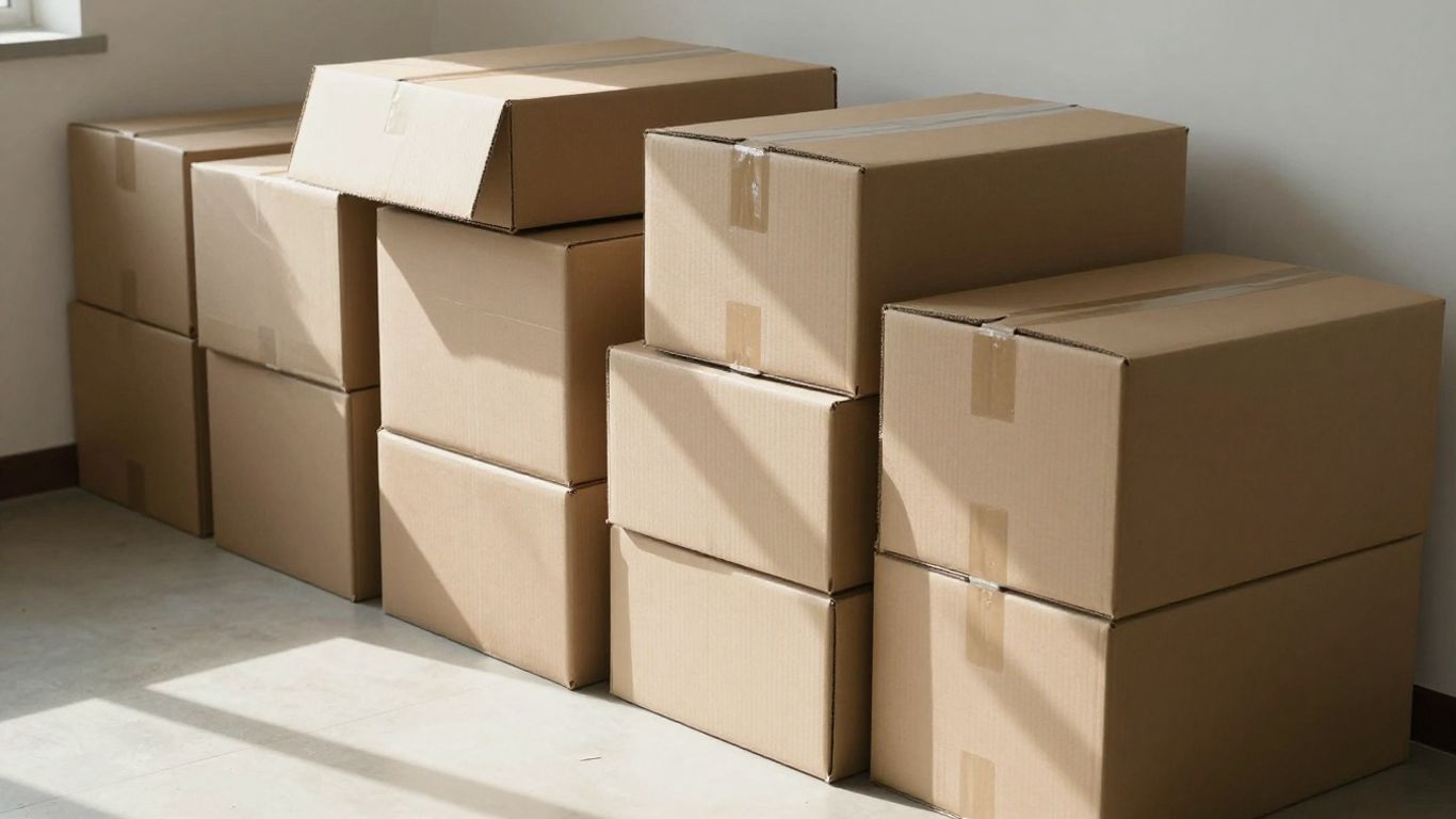 Cardboard moving boxes stacked neatly, ready for packing.