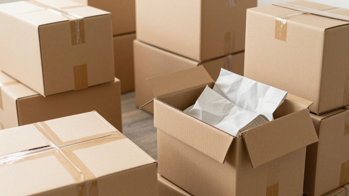 Moving boxes stacked for relocation in Round Rock.